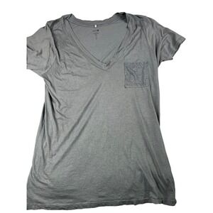 VTG Joe's Jeans Womens Grey Studded Pocket V-Neck T-Shirt Size M Made‎ in USA